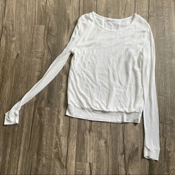 Revolve LACAUSA Open Weave Henley Scoop Neck Sweater Top - Picture 4 of 13